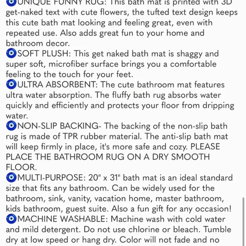 Get Naked Bath Mat, Bathroom Soft Microfiber Rug Non-Slip Machine Washable